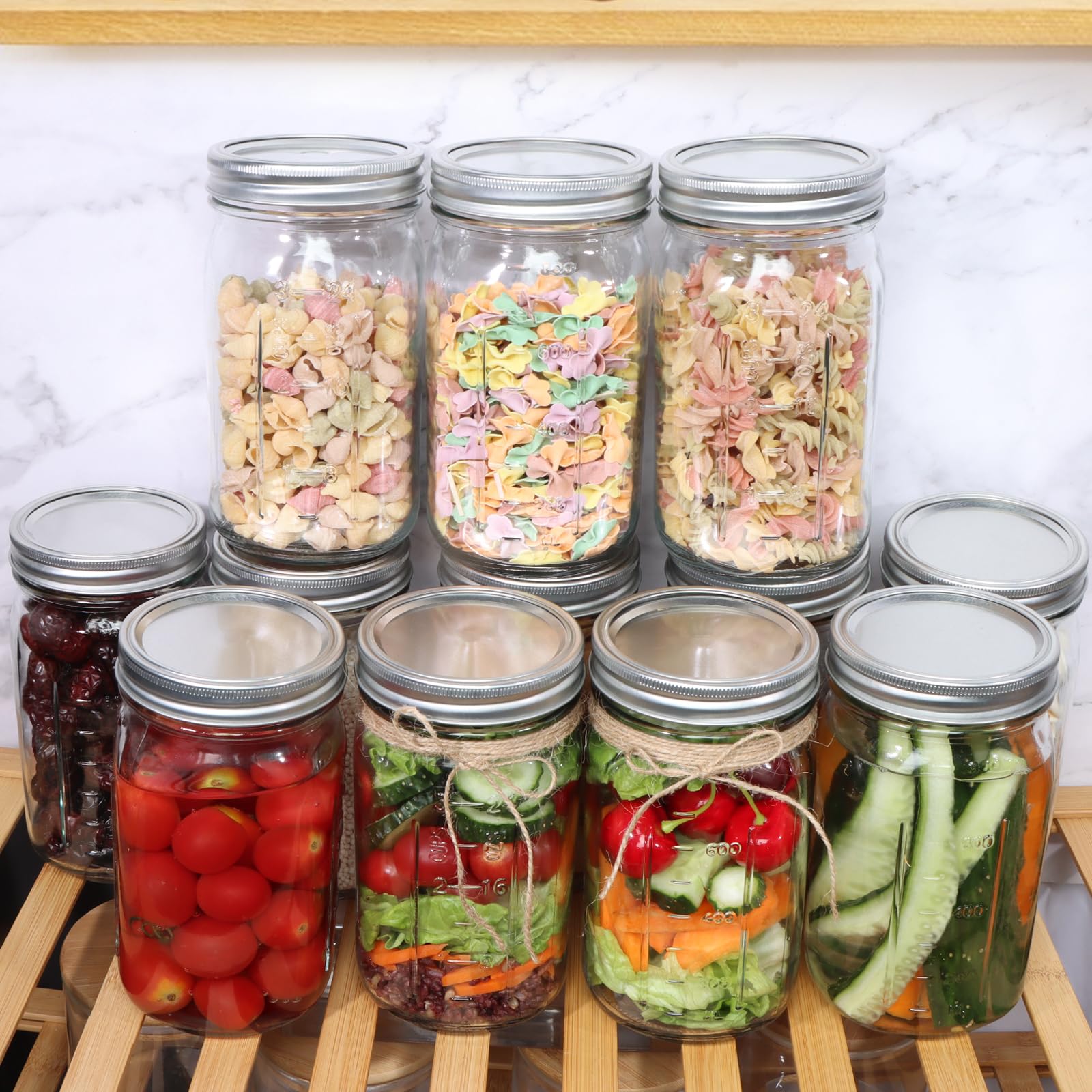 Amazon｜HWASHIN 12個パック 32オンス 広口メイソンジャー 密閉蓋と